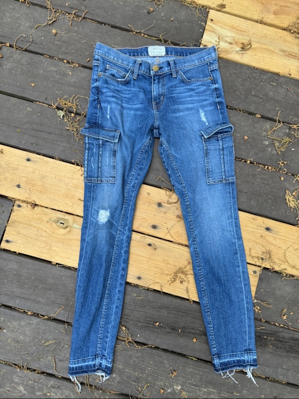 Current/Elliott Blue Distressed Cargo Ankle Jeans (see measurements)